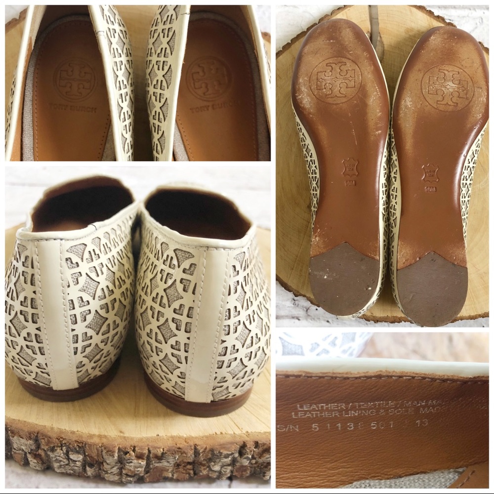 Tory Burch Laser Cut Off-White Smoking Flats 10M - Picture 6 of 7